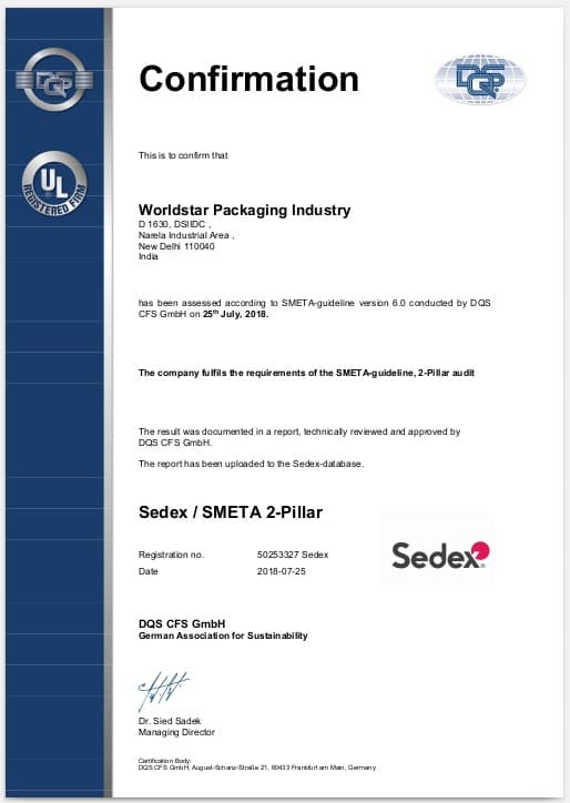 Sedex Certificate